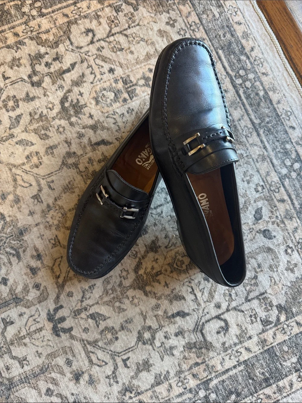 Salvatore Ferragamo Leather Bit Moccasins Men's Size 8.5 Black Quiet Luxury